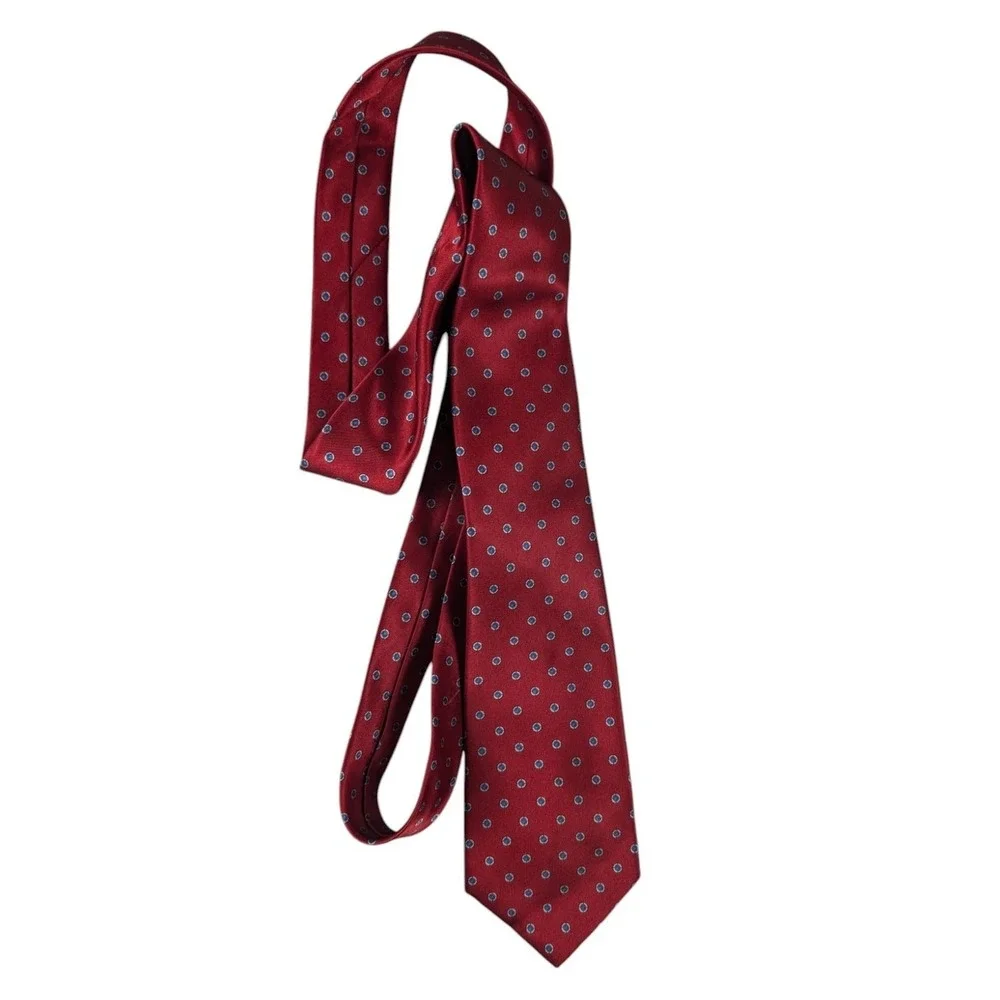 Egon Von Furstenberg Red Tie‎ Blue Polka-Dot Silk Blend Power Classic Career